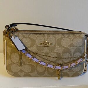 Coach Nolita 19 in Signature Canvas Wristlet (Sand and Chalk with Gold Hardware)